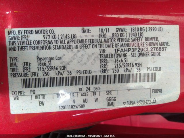 Photo 8 VIN: 1FAHP3F29CL276887 - FORD FOCUS 