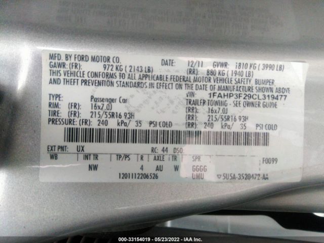 Photo 8 VIN: 1FAHP3F29CL319477 - FORD FOCUS 