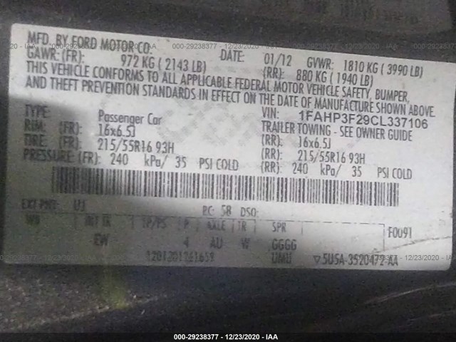 Photo 8 VIN: 1FAHP3F29CL337106 - FORD FOCUS 