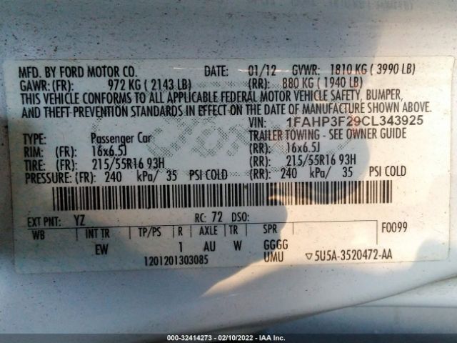 Photo 8 VIN: 1FAHP3F29CL343925 - FORD FOCUS 