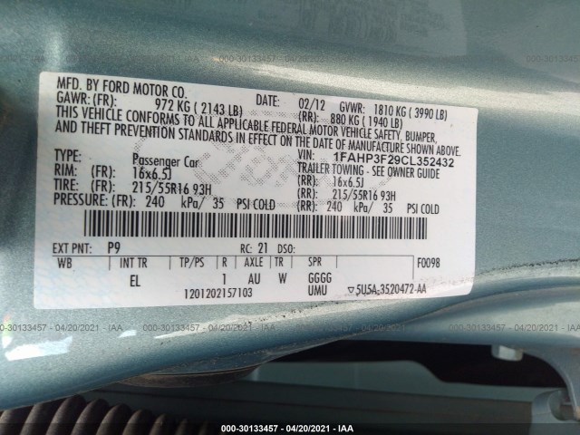 Photo 8 VIN: 1FAHP3F29CL352432 - FORD FOCUS 