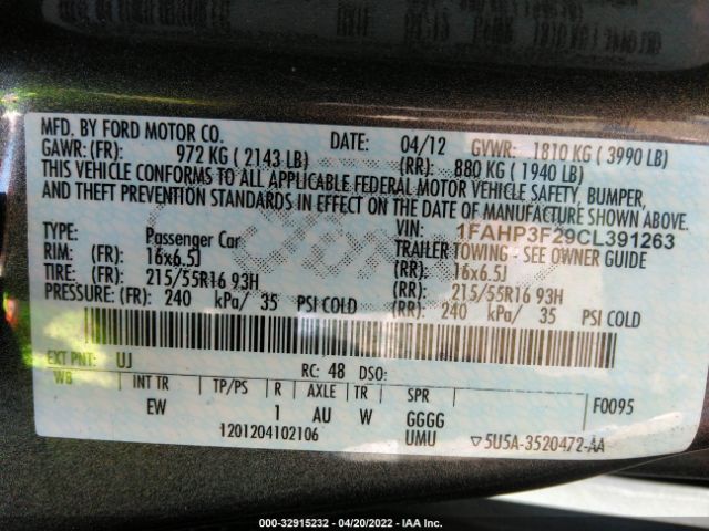 Photo 8 VIN: 1FAHP3F29CL391263 - FORD FOCUS 