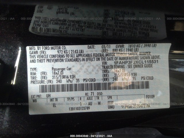 Photo 8 VIN: 1FAHP3F2XCL115531 - FORD FOCUS 