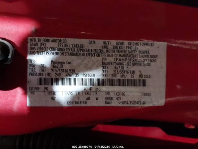 Photo 8 VIN: 1FAHP3F2XCL271620 - FORD FOCUS 