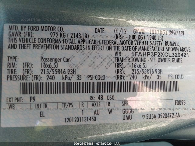 Photo 8 VIN: 1FAHP3F2XCL329421 - FORD FOCUS 