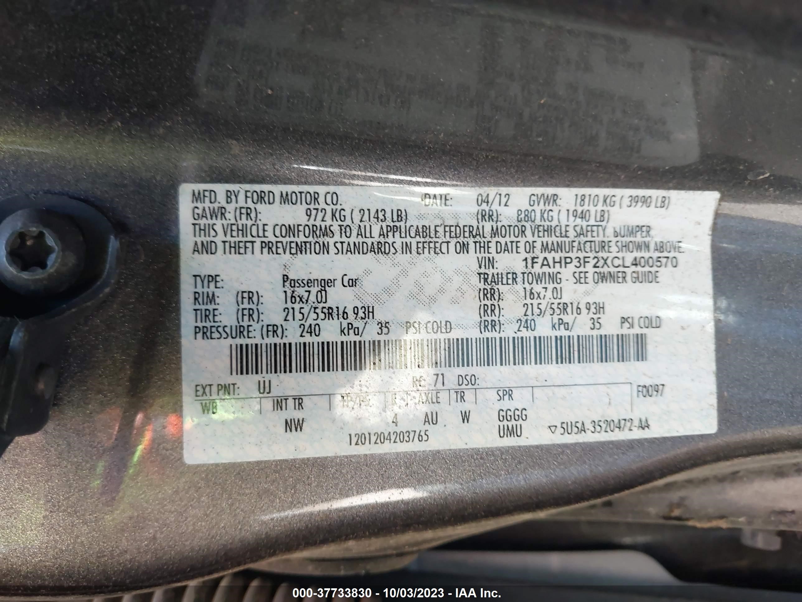 Photo 8 VIN: 1FAHP3F2XCL400570 - FORD FOCUS 