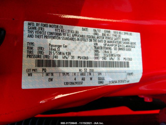 Photo 8 VIN: 1FAHP3F2XCL466522 - FORD FOCUS 