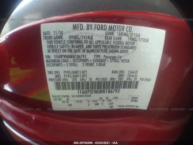 Photo 8 VIN: 1FAHP3FN0BW186793 - FORD FOCUS 