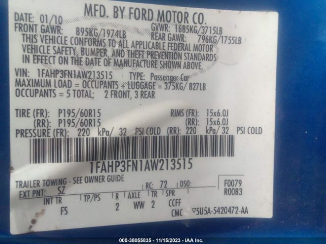 Photo 8 VIN: 1FAHP3FN1AW213515 - FORD FOCUS 