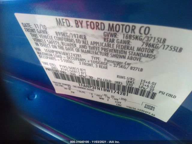 Photo 8 VIN: 1FAHP3FN1BW174281 - FORD FOCUS 