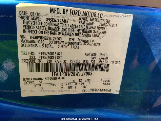 Photo 8 VIN: 1FAHP3FN2BW127003 - FORD FOCUS 