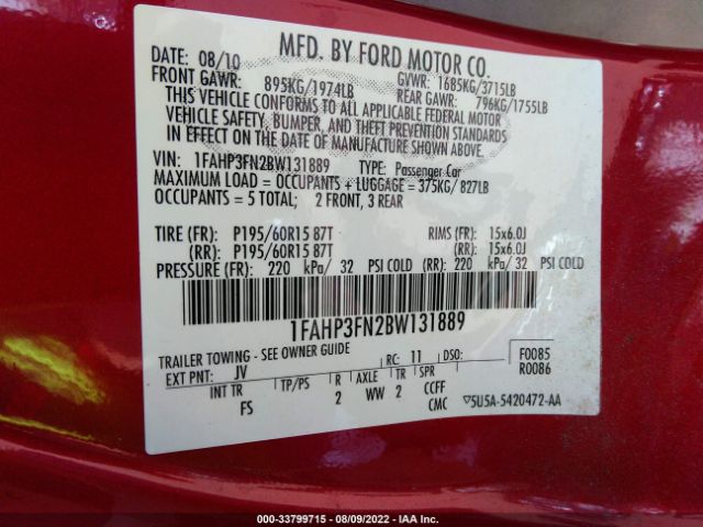 Photo 8 VIN: 1FAHP3FN2BW131889 - FORD FOCUS 