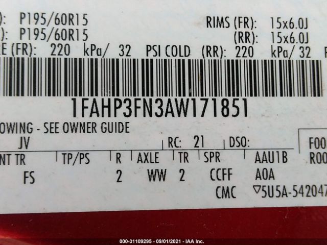 Photo 8 VIN: 1FAHP3FN3AW171851 - FORD FOCUS 