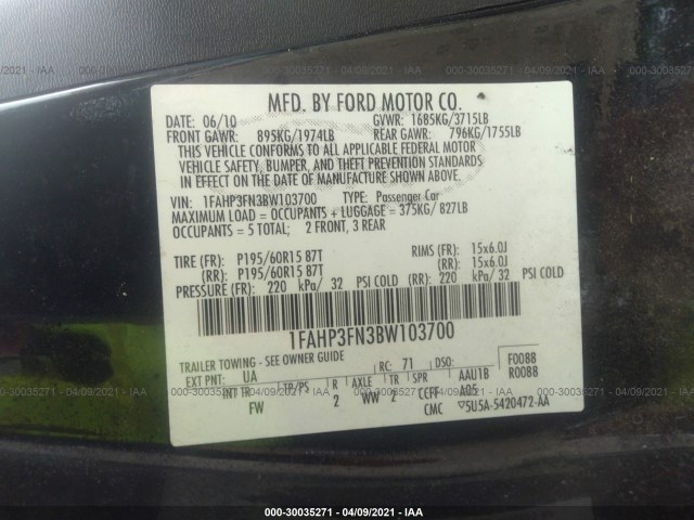 Photo 8 VIN: 1FAHP3FN3BW103700 - FORD FOCUS 