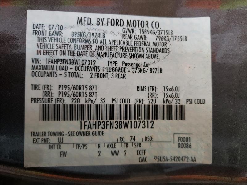 Photo 9 VIN: 1FAHP3FN3BW107312 - FORD FOCUS SE 