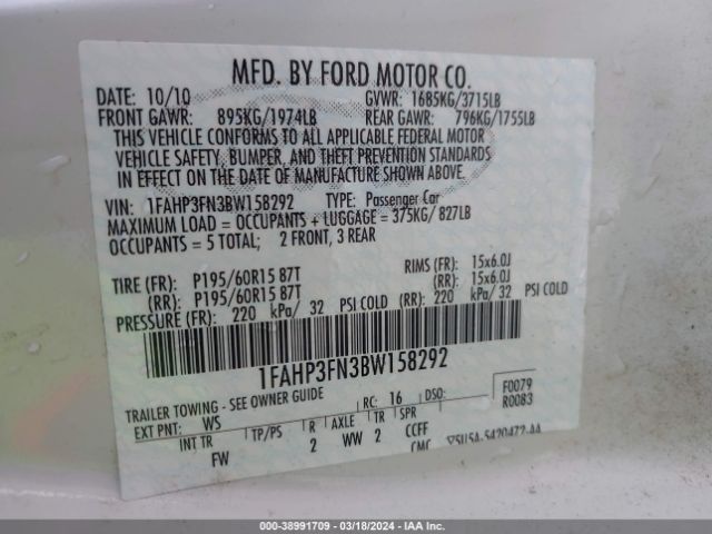 Photo 8 VIN: 1FAHP3FN3BW158292 - FORD FOCUS 