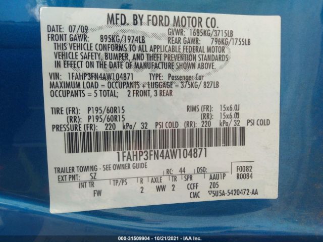 Photo 8 VIN: 1FAHP3FN4AW104871 - FORD FOCUS 