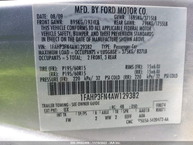 Photo 8 VIN: 1FAHP3FN4AW129382 - FORD FOCUS 