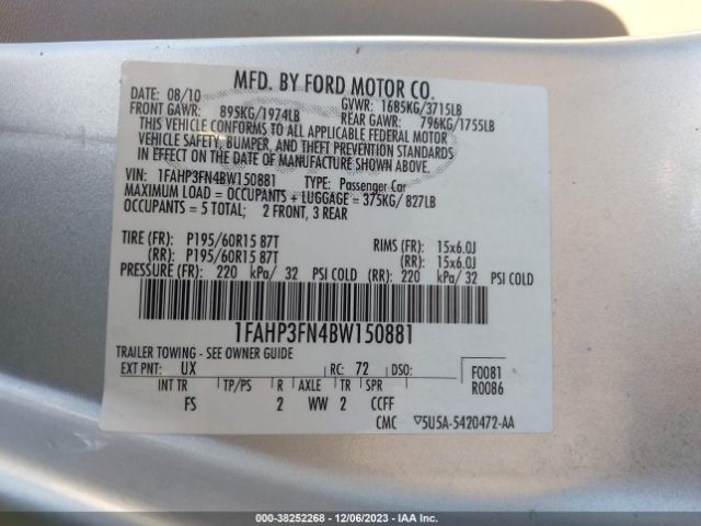 Photo 8 VIN: 1FAHP3FN4BW150881 - FORD FOCUS 