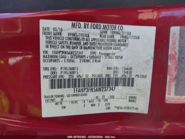 Photo 8 VIN: 1FAHP3FN5AW237347 - FORD FOCUS 