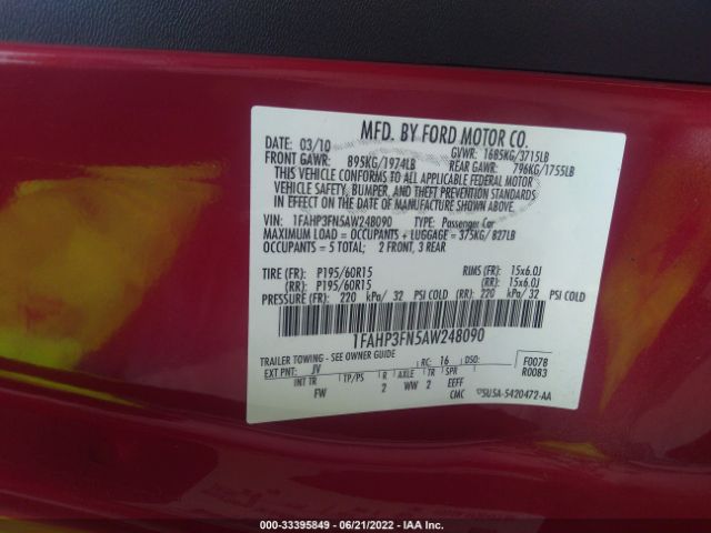 Photo 8 VIN: 1FAHP3FN5AW248090 - FORD FOCUS 