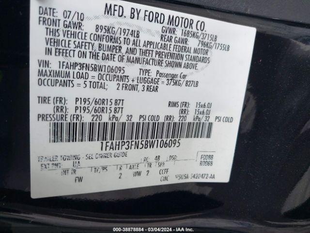 Photo 8 VIN: 1FAHP3FN5BW106095 - FORD FOCUS 