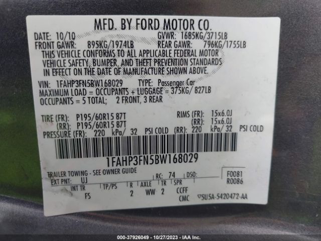 Photo 8 VIN: 1FAHP3FN5BW168029 - FORD FOCUS 