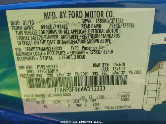 Photo 8 VIN: 1FAHP3FN6AW213333 - FORD FOCUS 