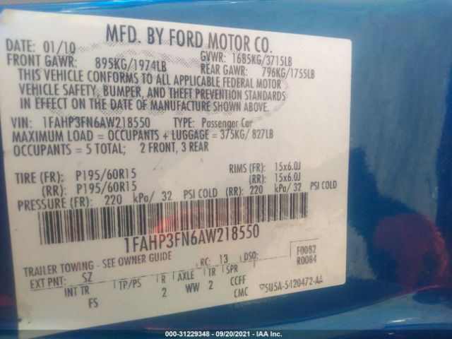 Photo 8 VIN: 1FAHP3FN6AW218550 - FORD FOCUS 