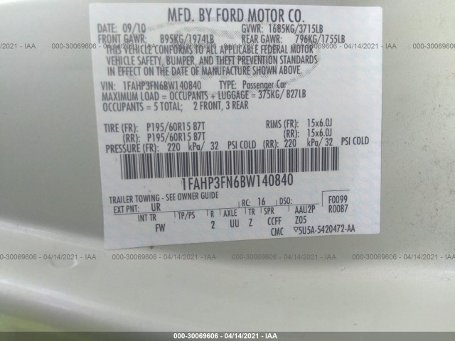 Photo 8 VIN: 1FAHP3FN6BW140840 - FORD FOCUS 