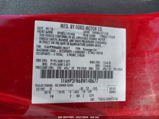 Photo 8 VIN: 1FAHP3FN6BW148677 - FORD FOCUS 