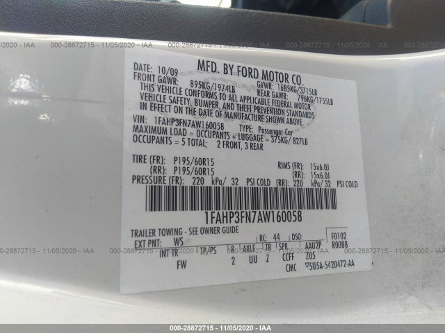 Photo 8 VIN: 1FAHP3FN7AW160058 - FORD FOCUS 