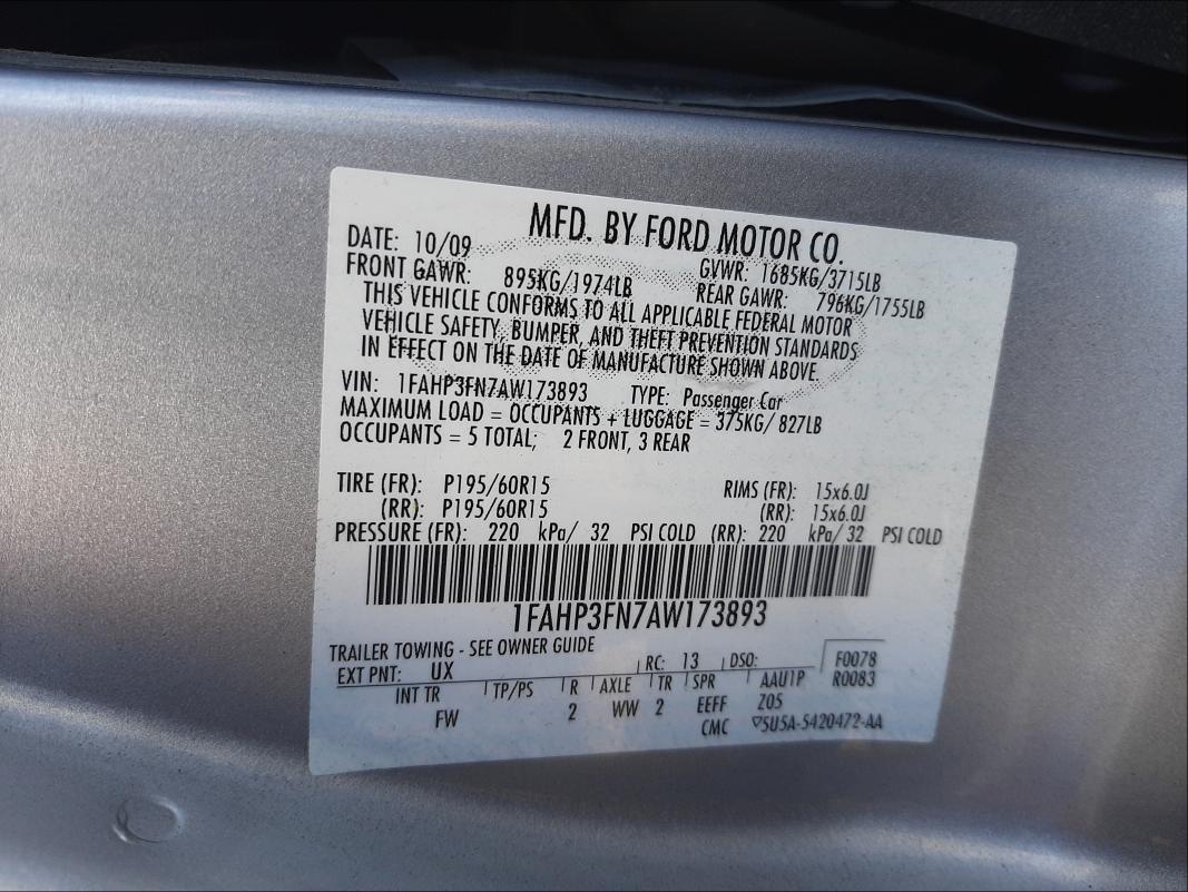 Photo 9 VIN: 1FAHP3FN7AW173893 - FORD FOCUS SE 