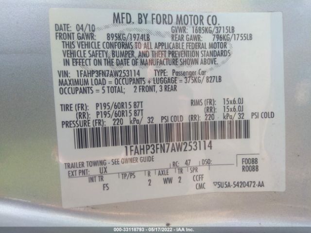 Photo 8 VIN: 1FAHP3FN7AW253114 - FORD FOCUS SE 