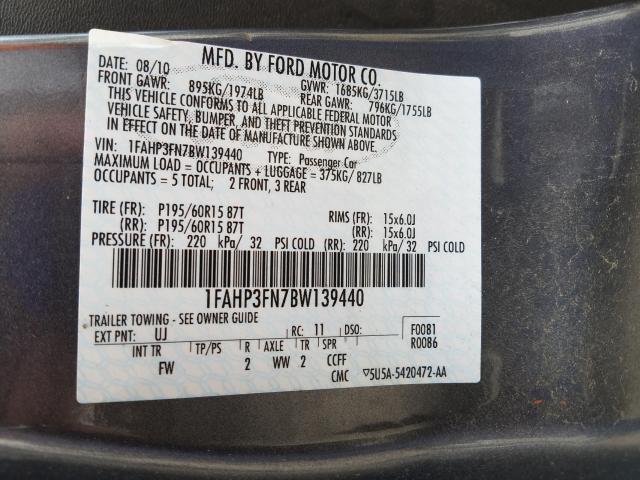 Photo 9 VIN: 1FAHP3FN7BW139440 - FORD FOCUS SE 