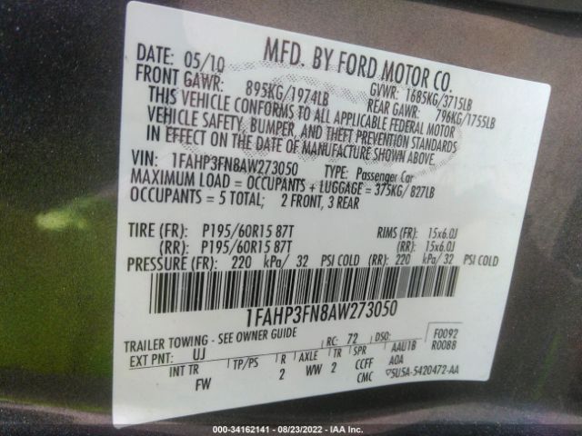 Photo 8 VIN: 1FAHP3FN8AW273050 - FORD FOCUS 