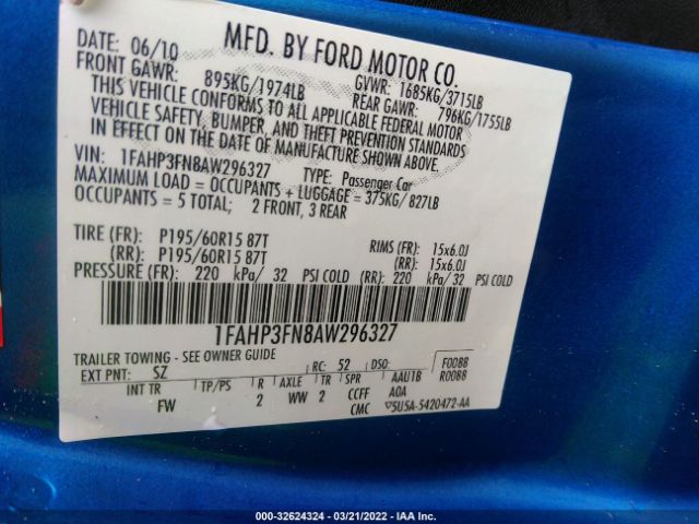 Photo 8 VIN: 1FAHP3FN8AW296327 - FORD FOCUS 