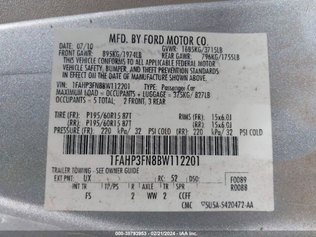 Photo 8 VIN: 1FAHP3FN8BW112201 - FORD FOCUS 