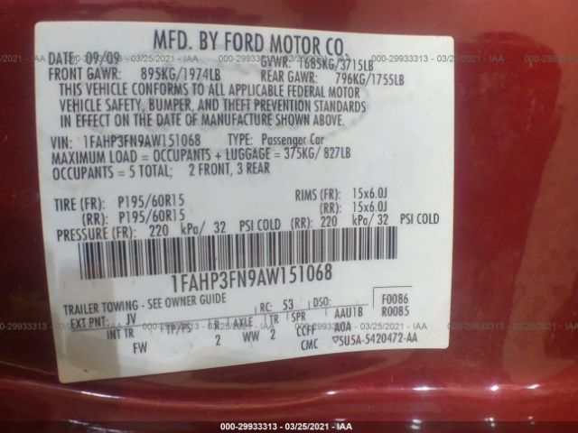 Photo 8 VIN: 1FAHP3FN9AW151068 - FORD FOCUS 