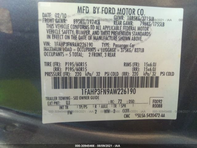 Photo 8 VIN: 1FAHP3FN9AW226190 - FORD FOCUS 