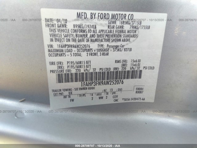 Photo 8 VIN: 1FAHP3FN9AW252076 - FORD FOCUS 