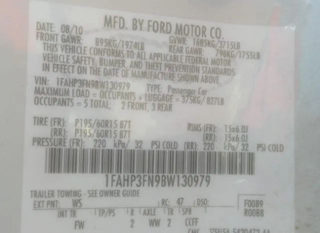 Photo 8 VIN: 1FAHP3FN9BW130979 - FORD FOCUS 