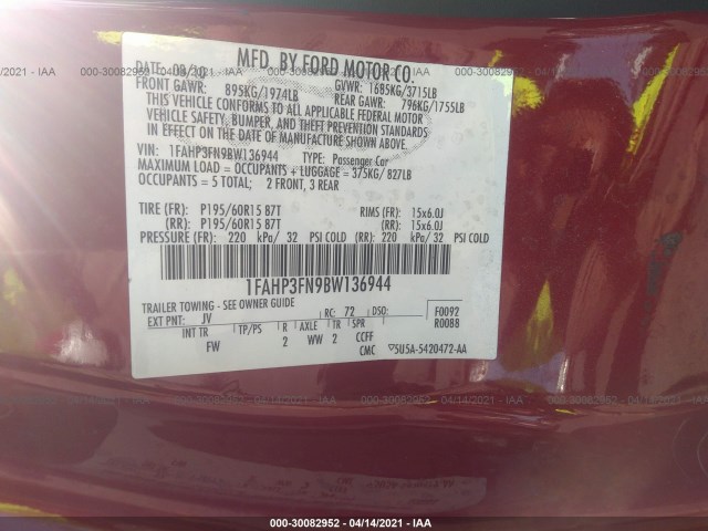 Photo 8 VIN: 1FAHP3FN9BW136944 - FORD FOCUS 