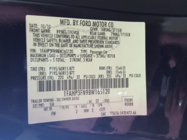 Photo 9 VIN: 1FAHP3FN9BW165120 - FORD FOCUS SE 