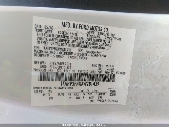 Photo 8 VIN: 1FAHP3FNXAW281439 - FORD FOCUS 