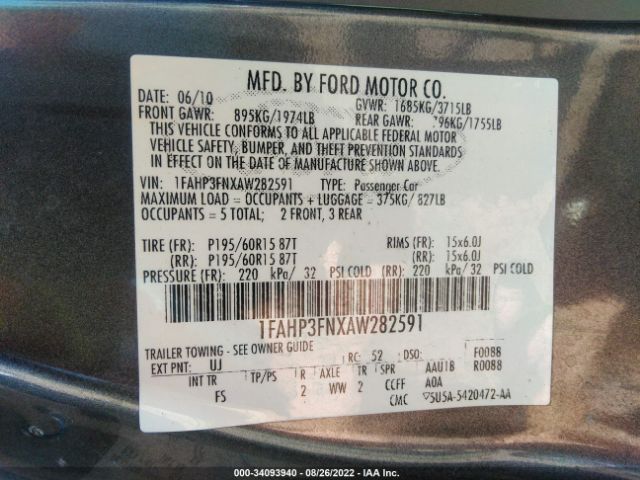 Photo 8 VIN: 1FAHP3FNXAW282591 - FORD FOCUS 