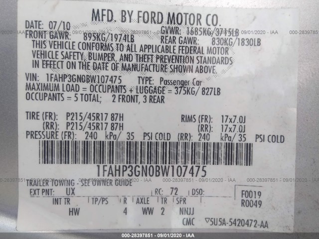 Photo 8 VIN: 1FAHP3GN0BW107475 - FORD FOCUS 