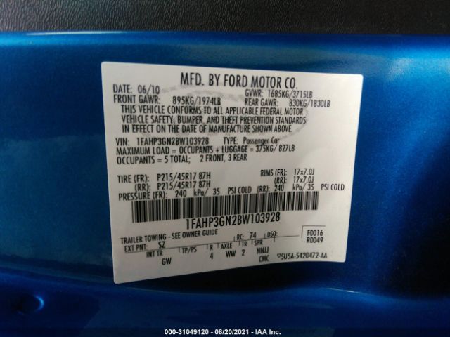 Photo 8 VIN: 1FAHP3GN2BW103928 - FORD FOCUS 