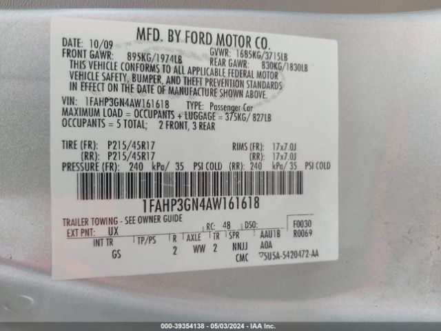 Photo 8 VIN: 1FAHP3GN4AW161618 - FORD FOCUS 