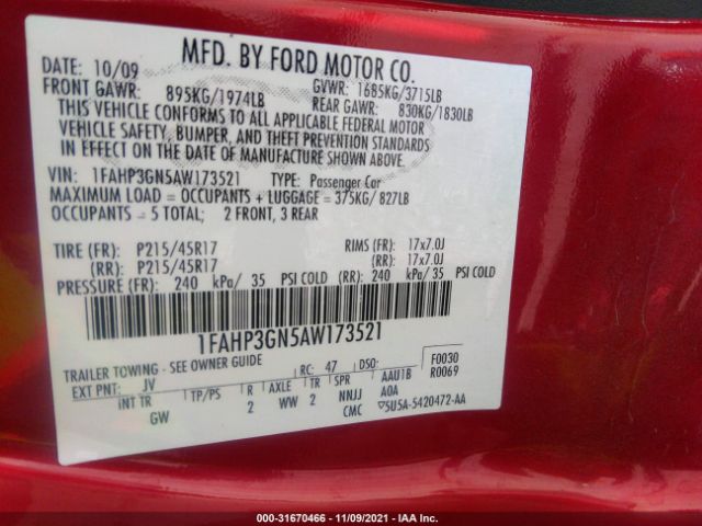 Photo 8 VIN: 1FAHP3GN5AW173521 - FORD FOCUS 